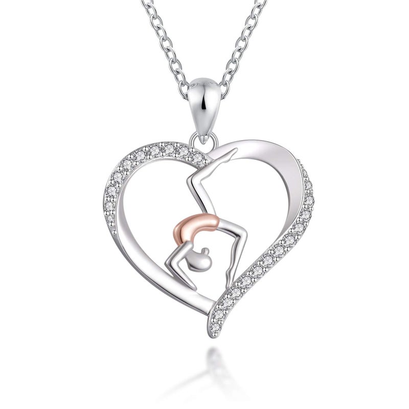 ACJNA 925 Sterling Silver Gymnast Gymnastic Dance Necklace Yoga Sports Heart Pendant Jewelry Birthday Gift Dancer Women Her - Image 1